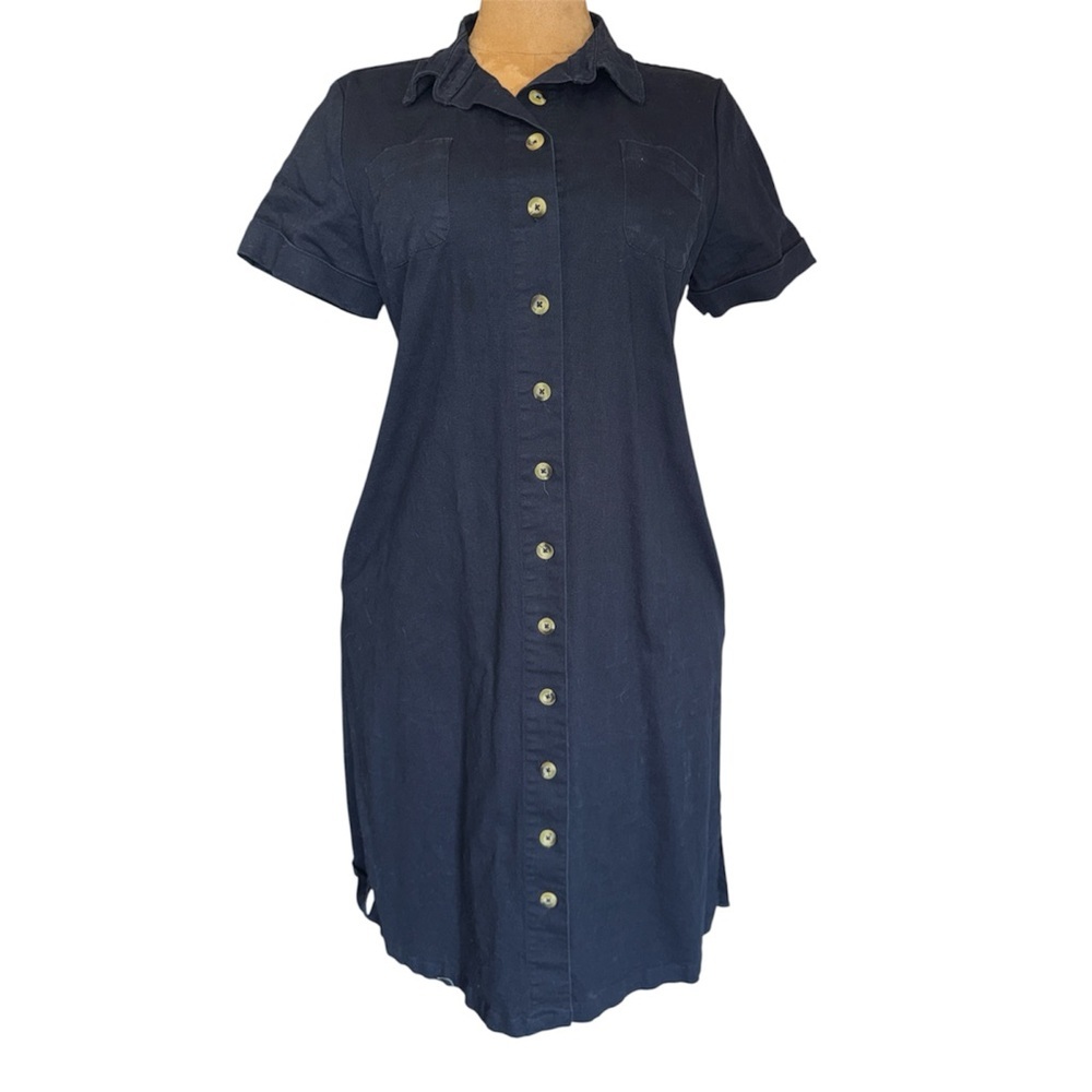 CHADWICKS Vintage Button Front Shirt Dress, Cotton, Safari Navy Sz 16 90s​